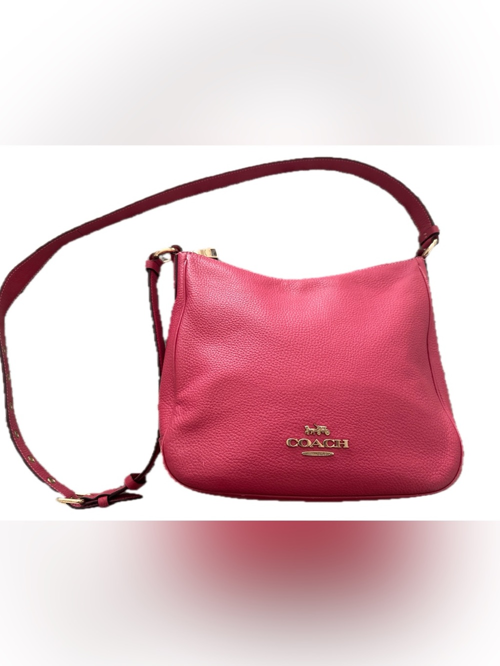 Coach Pebbled Leather Ellie File Bag in Gold/ Strawberry Haze